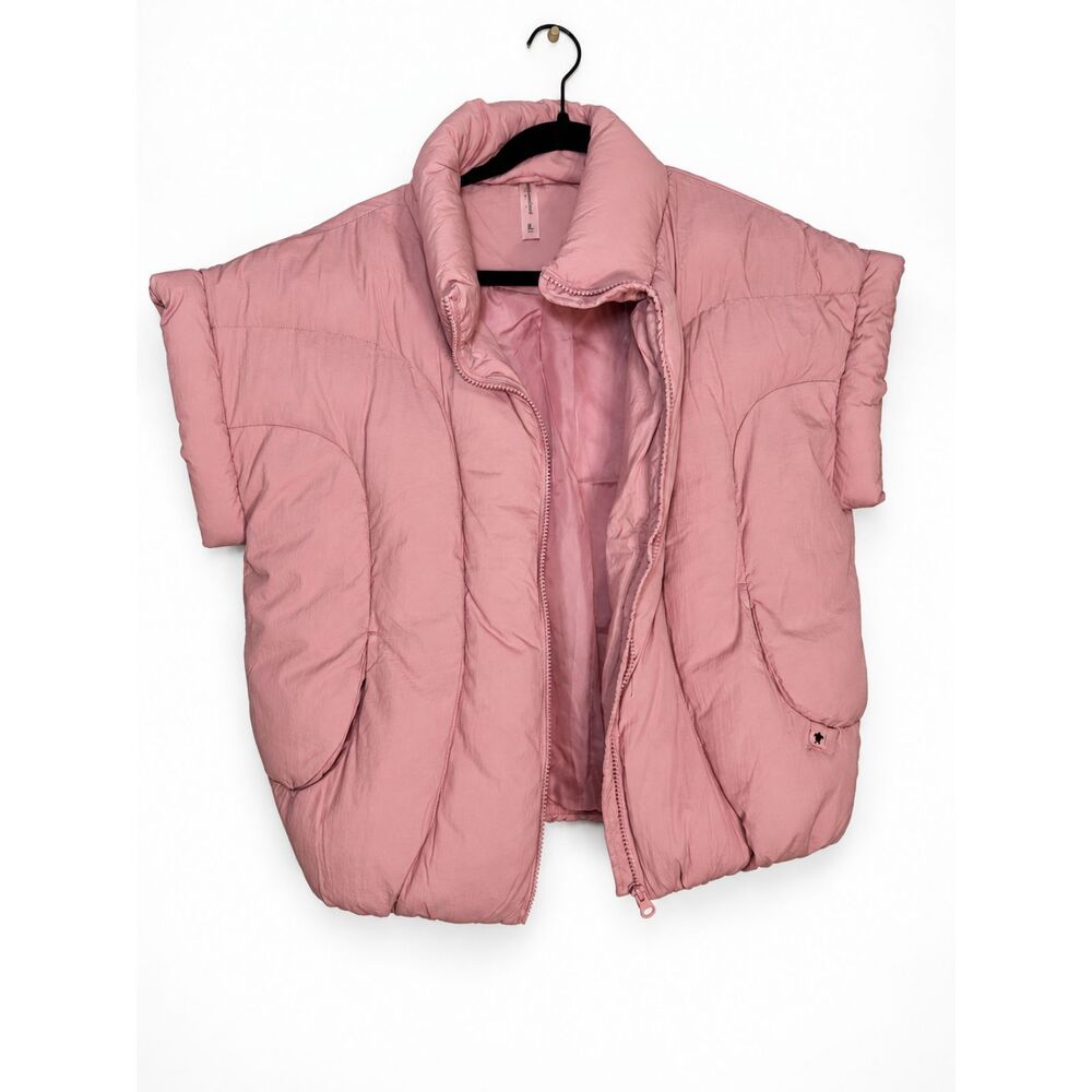 Simply Southern Women’s Pink Puffer Vest Size L Full Zip Oversized Lightweight